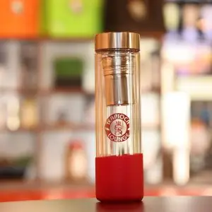 Double Wall Glass Bottle with Sleeve - Burgundy