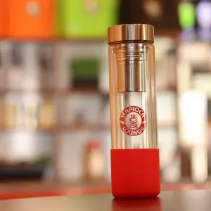 Double Wall Glass Bottle with Sleeve - Red